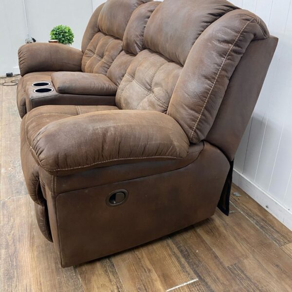 Brown Upholstery Manual Reclining Sofa - Image 7