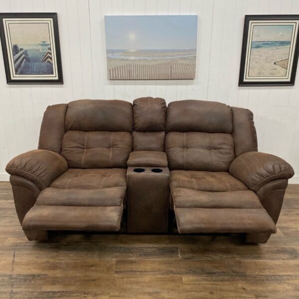 Brown Upholstery Manual Reclining Sofa - Image 3