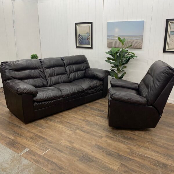 Brown Faux Leather Couch Set - Image 2
