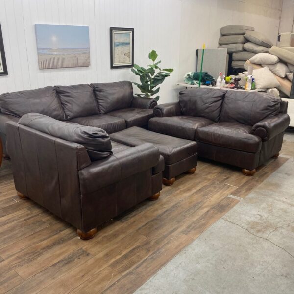 Brown Faux Leather Ashley Furniture Couch Set - Image 7
