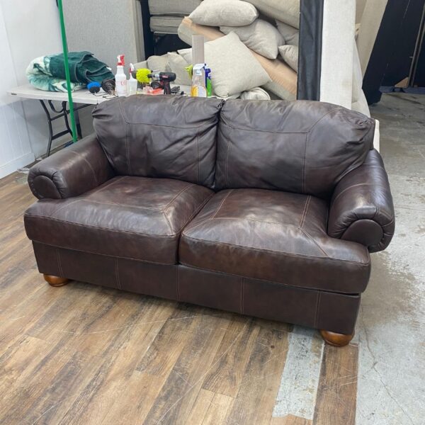 Brown Faux Leather Ashley Furniture Couch Set - Image 6