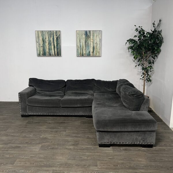 Gray L-Shaped Nailhead Sectional