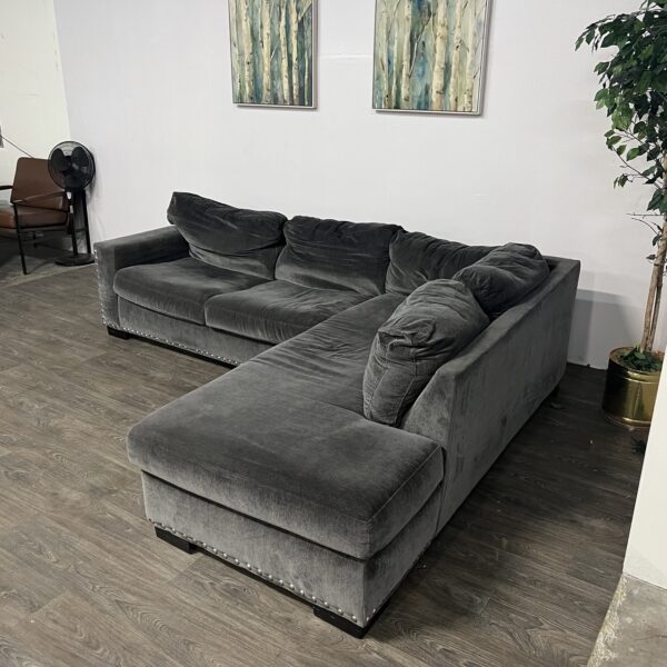 Gray L-Shaped Nailhead Sectional - Image 2