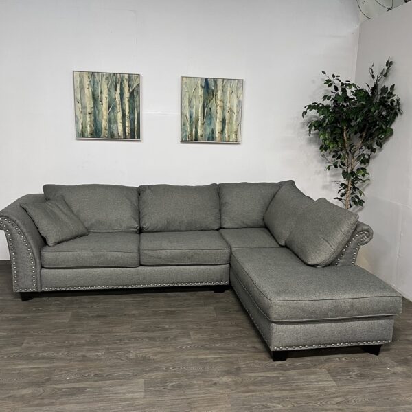 Gray Nailhead 2 Piece Sectional