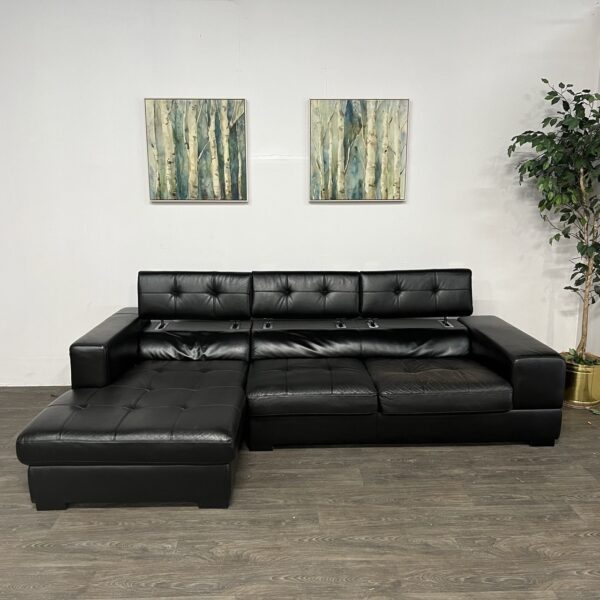 Black Faux Leather 2 Piece Sectional - Image 4