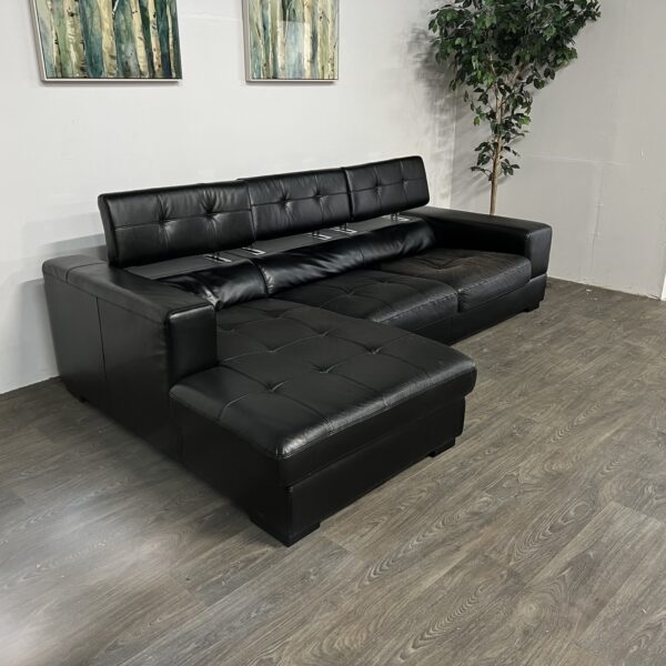 Black Faux Leather 2 Piece Sectional - Image 5