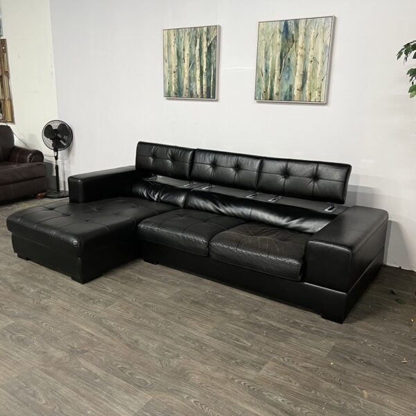 Black Faux Leather 2 Piece Sectional - Image 6