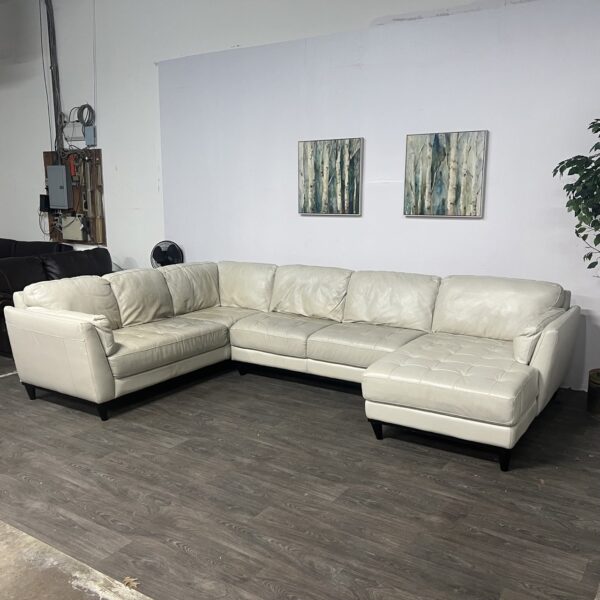 Cream Faux Leather 3 Piece Sectional - Image 6