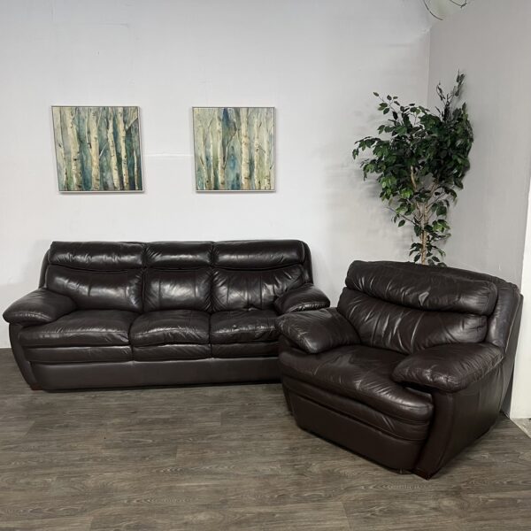 Leather 3-Seater Couch + Chair