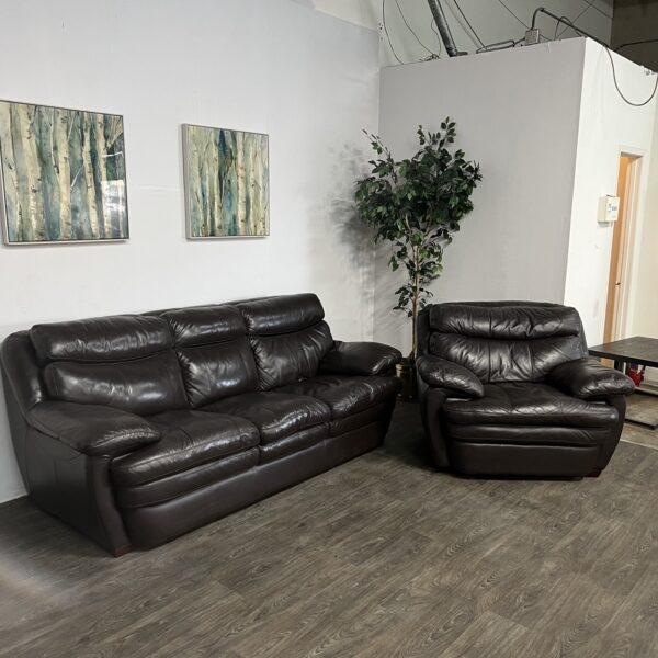 Leather 3-Seater Couch + Chair - Image 2