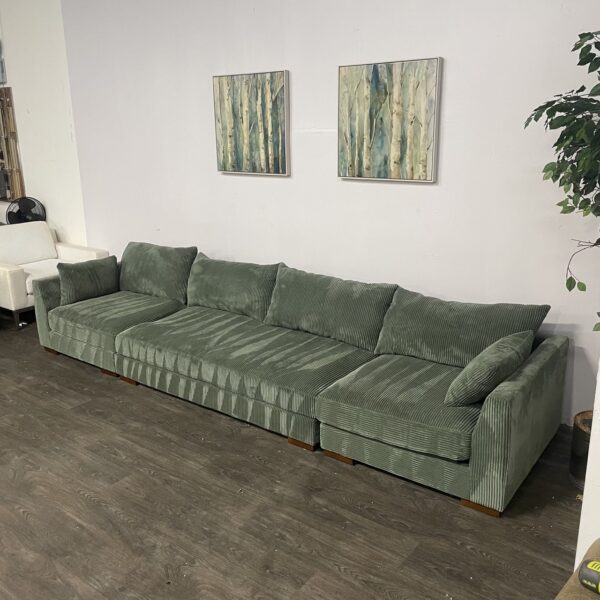 Green Corduroy Extra Long Sofa - Image 2