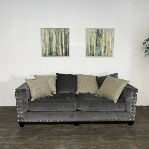 Nailhead Trim Gray Sofa