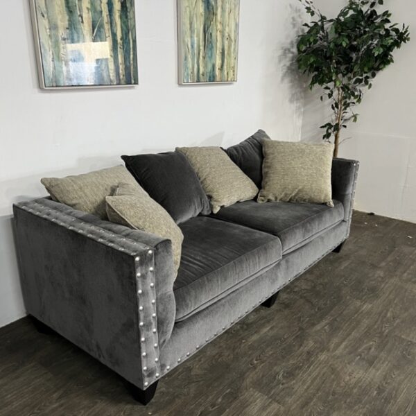 Nailhead Trim Gray Sofa - Image 2