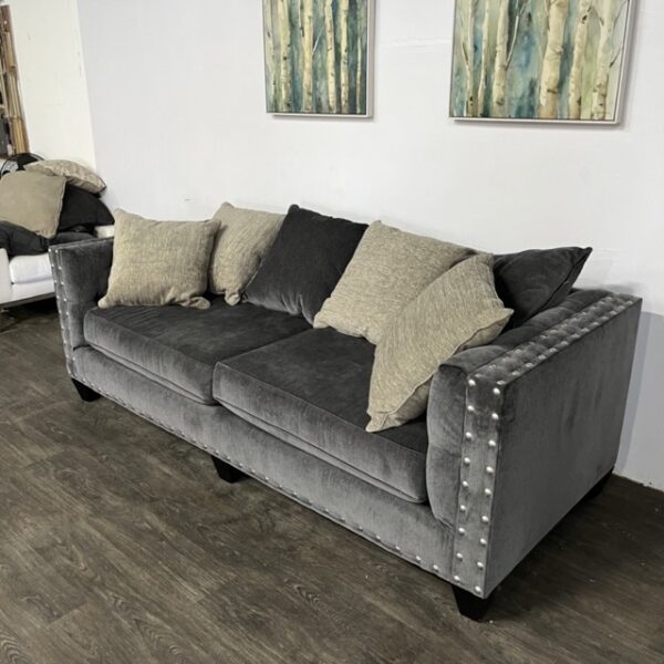 Nailhead Trim Gray Sofa - Image 3