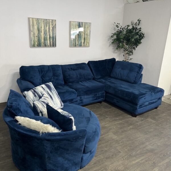 Rooms To-Go Blue Sectional Couch + Swivel Chair - Image 3