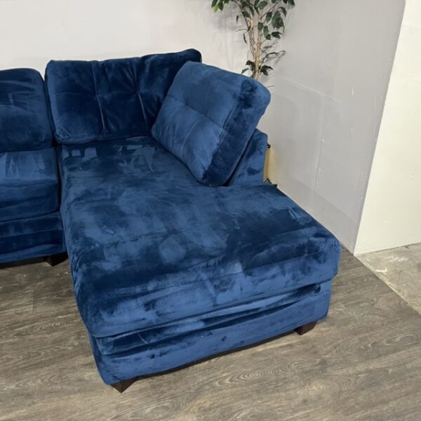 Rooms To-Go Blue Sectional Couch + Swivel Chair - Image 5