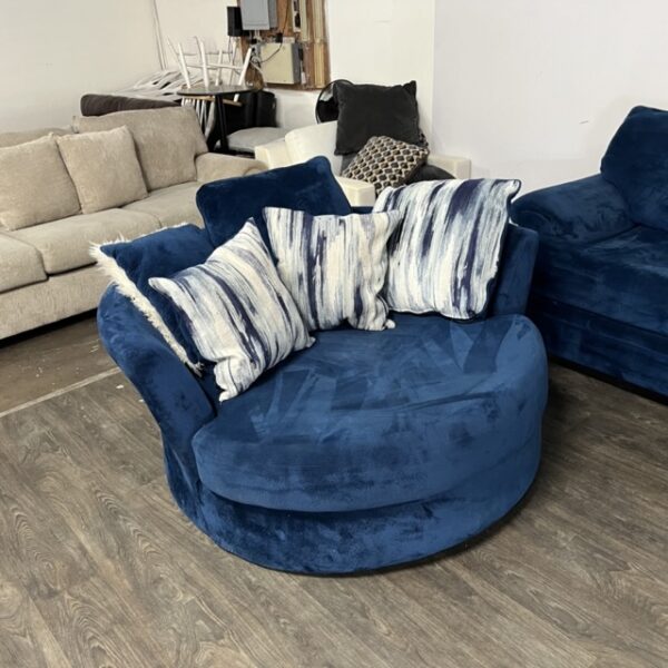 Rooms To-Go Blue Sectional Couch + Swivel Chair - Image 6