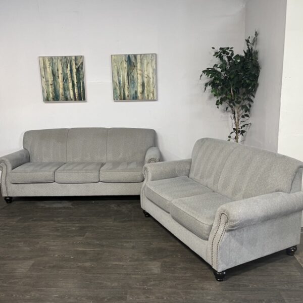 Gray Nailhead Trim Couch Set
