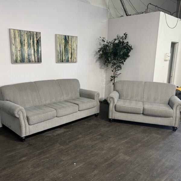 Gray Nailhead Trim Couch Set - Image 3