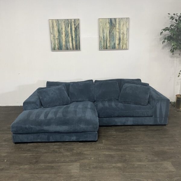Blue Corduroy Oversized Chaise Sofa