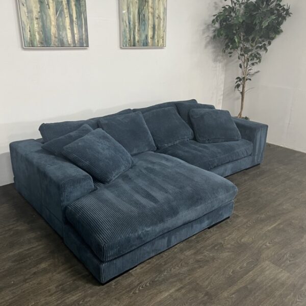 Blue Corduroy Oversized Chaise Sofa - Image 2