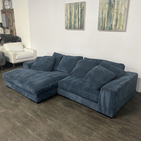 Blue Corduroy Oversized Chaise Sofa - Image 3