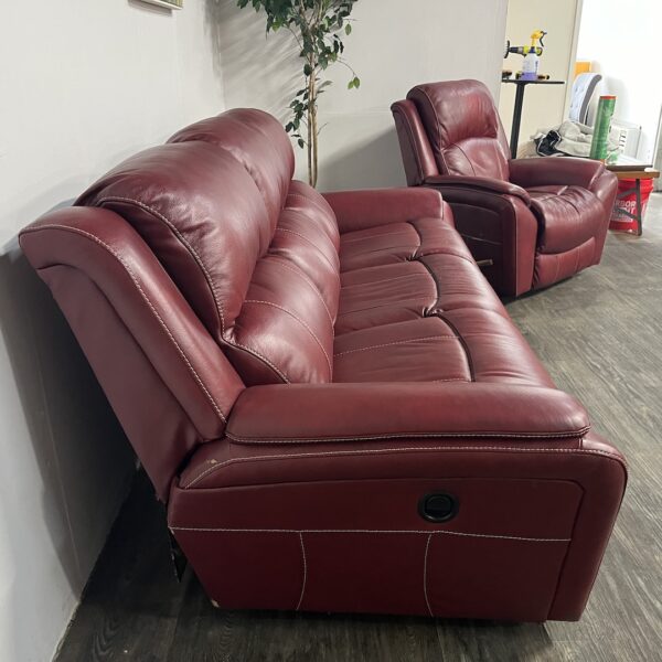 Red Faux Leather Recliner Sofa Set - Image 2