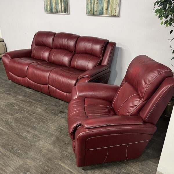 Red Faux Leather Recliner Sofa Set - Image 5