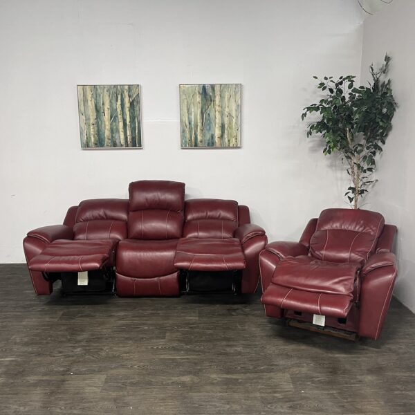 Red Faux Leather Recliner Sofa Set - Image 8