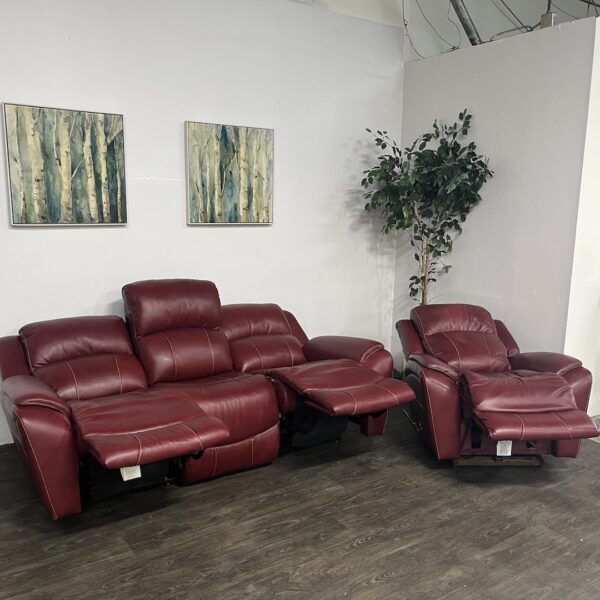 Red Faux Leather Recliner Sofa Set - Image 9