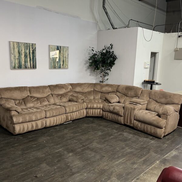 Brown Sectional w/ Sleeper + Recliners - Image 3