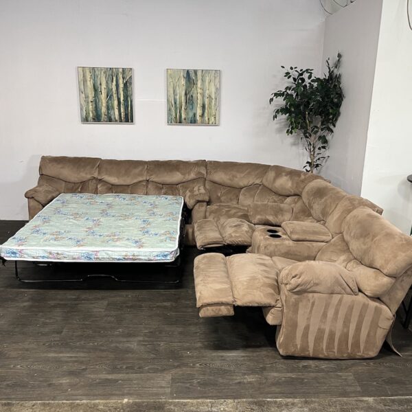 Brown Sectional w/ Sleeper + Recliners - Image 4