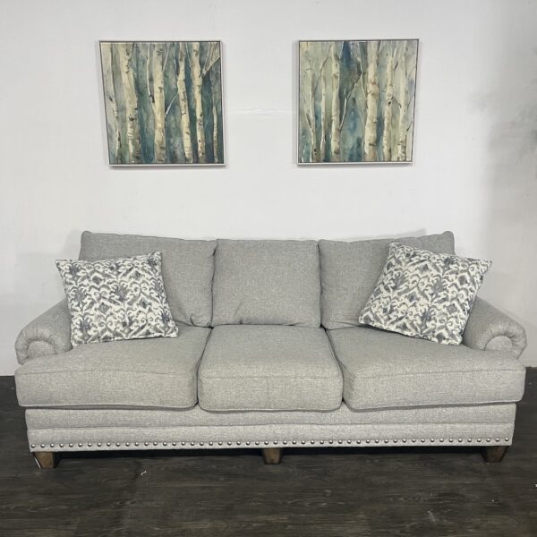 Gray Nailhead 3-Seat Couch