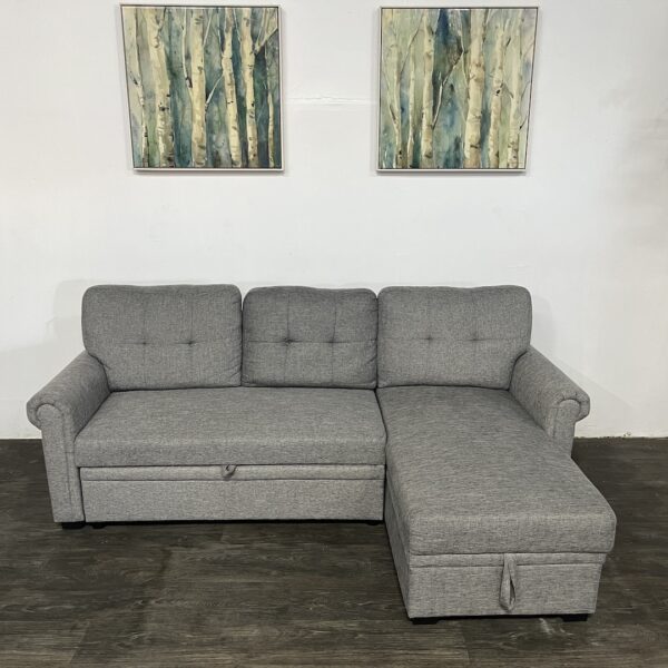 Gray Sofa w/ Chaise + Pullout & Storage