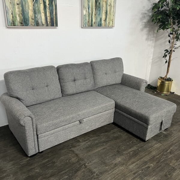 Gray Sofa w/ Chaise + Pullout & Storage - Image 2
