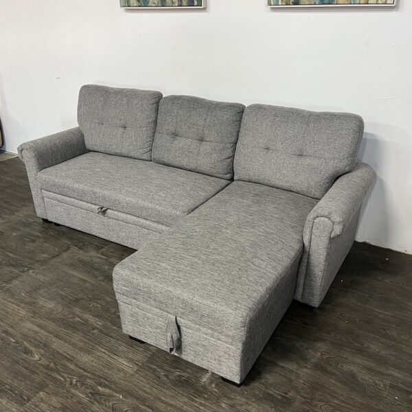 Gray Sofa w/ Chaise + Pullout & Storage - Image 3