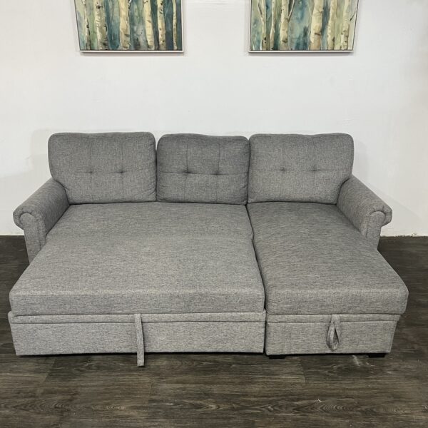Gray Sofa w/ Chaise + Pullout & Storage - Image 4