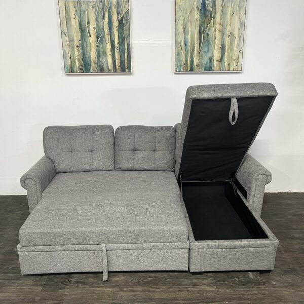 Gray Sofa w/ Chaise + Pullout & Storage - Image 5