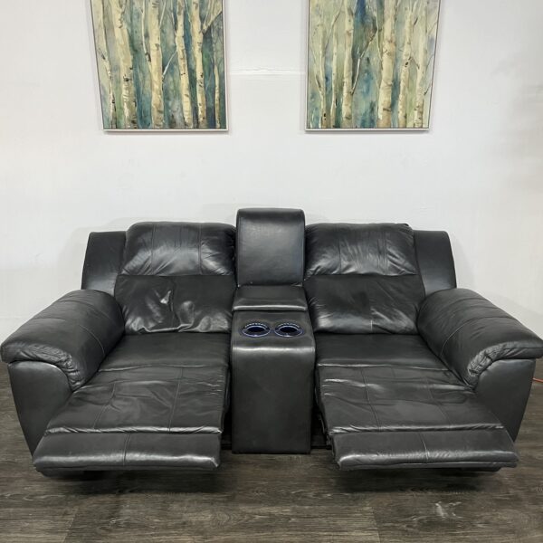 Gray Leather Recliner Sofa - Image 2