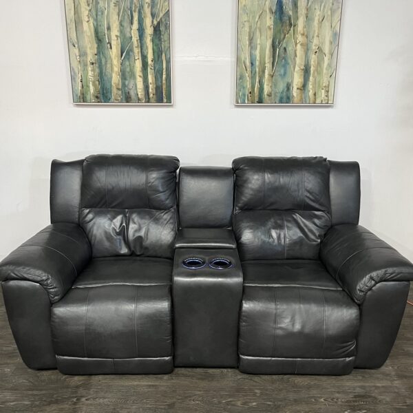 Gray Leather Recliner Sofa