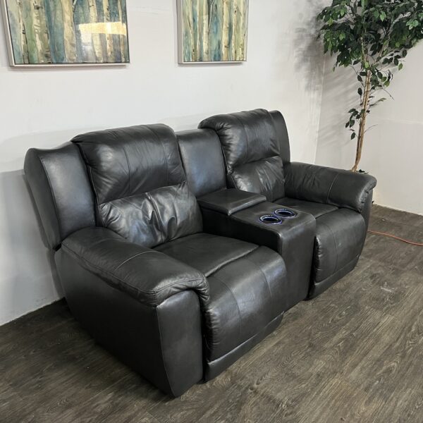 Gray Leather Recliner Sofa - Image 3