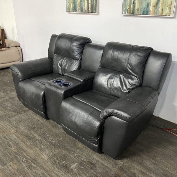 Gray Leather Recliner Sofa - Image 4