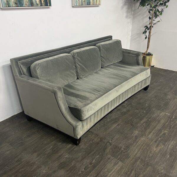 Made In USA Velvet Curved Nailhead Sofa - Image 2