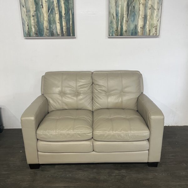 Beige Leather Loveseat