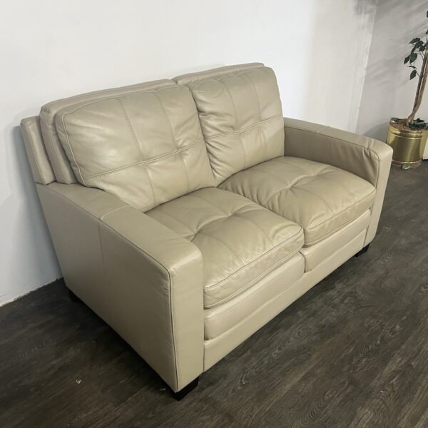 Beige Leather Loveseat - Image 2