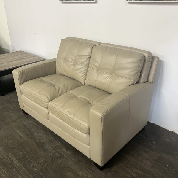 Beige Leather Loveseat - Image 3
