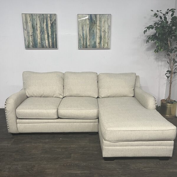 Beige Nailhead Chaise Sectional Couch