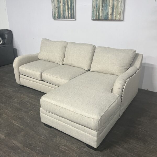 Beige Nailhead Chaise Sectional Couch - Image 3