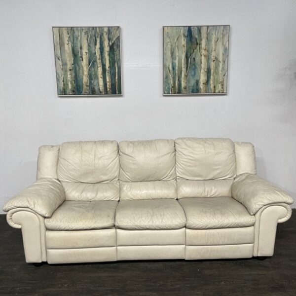 Cream Leather Manual Recliner Sofa