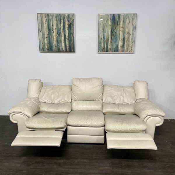 Cream Leather Manual Recliner Sofa - Image 2